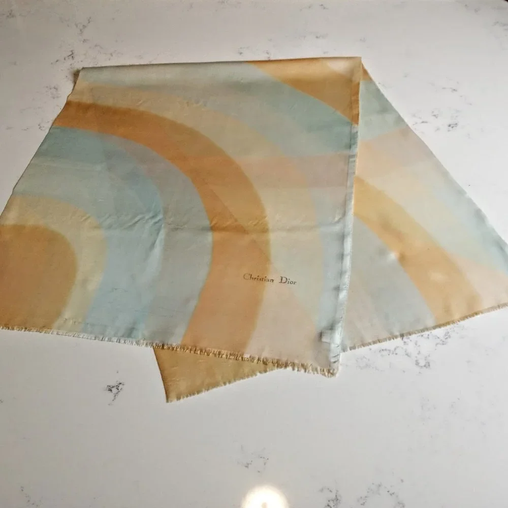 Vintage Christian Dior Silk Fringed Oblong Scarf